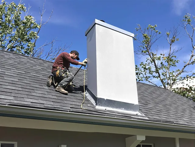 Country Club Chimney Sweep team member finishing chimney construction in Country Club, FL