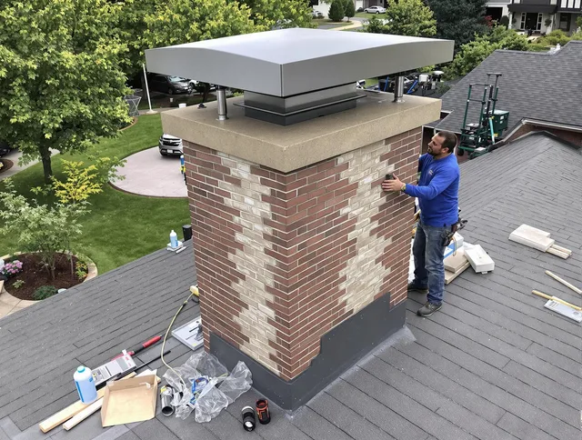 Country Club Chimney Sweep team working on a custom chimney remodel in Country Club, FL